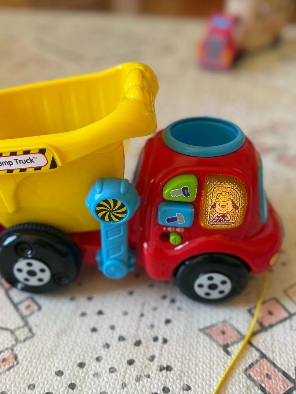 Bright Yellow & Red Pull-Along Dump Truck Toy for Early Learning